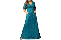 Kiyonna Women's Luminous Sequin Lace Evening Gown with Pockets