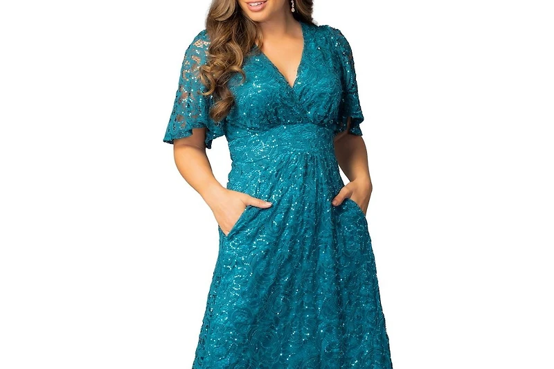 Kiyonna Women's Luminous Sequin Lace Evening Gown with Pockets