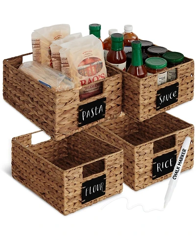 Best Choice Products Set of 4 12in Woven Water Hyacinth Pantry Baskets w/ Chalkboard Label, Chalk Marker