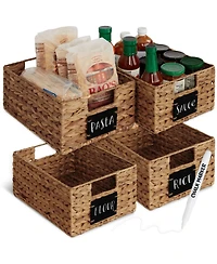 Best Choice Products Set of 4 12in Woven Water Hyacinth Pantry Baskets w/ Chalkboard Label, Chalk Marker