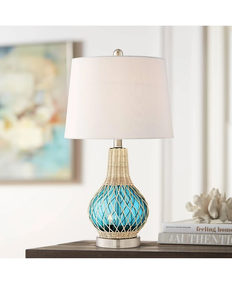 360 Lighting Alana Coastal Accent Table Lamp 22 3/4" High Rope Glass Gourd with Table Top Dimmer Fabric Drum Shade for Bedroom Living Room