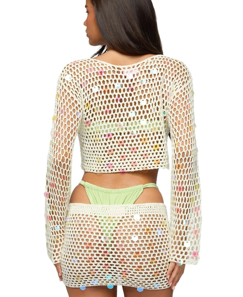 Edikted Women's Kirah Sequin Crochet Top