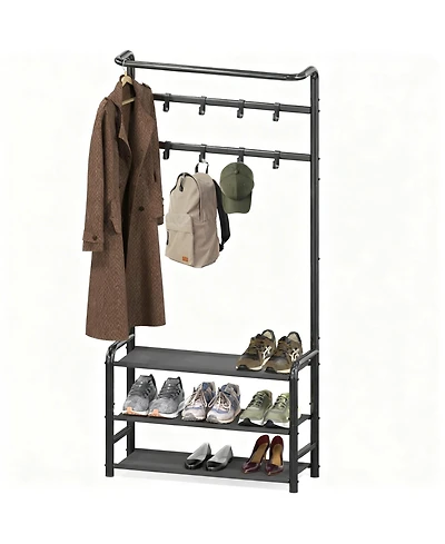 Yigii Coat Rack Storage Shelf Hall Tree Hooks Entryway Clothes Hanger Stand Metal