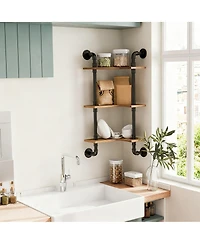 Yigii Industrial Pipe Shelving Pine Wood Floating Bathroom Shelves Wall Mounted L Shaped Corner Shelf
