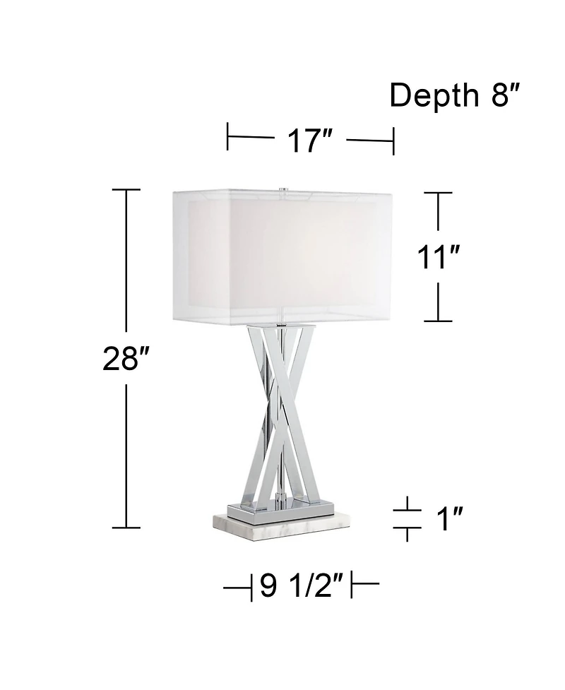 Possini Euro Design Proxima Modern Table Lamp with Marble Riser 28" Tall Chrome Silver Metal Double Shades for Bedroom Living Room House Home