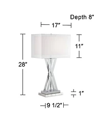 Possini Euro Design Proxima Modern Table Lamp with Marble Riser 28" Tall Chrome Silver Metal Double Shades for Bedroom Living Room House Home