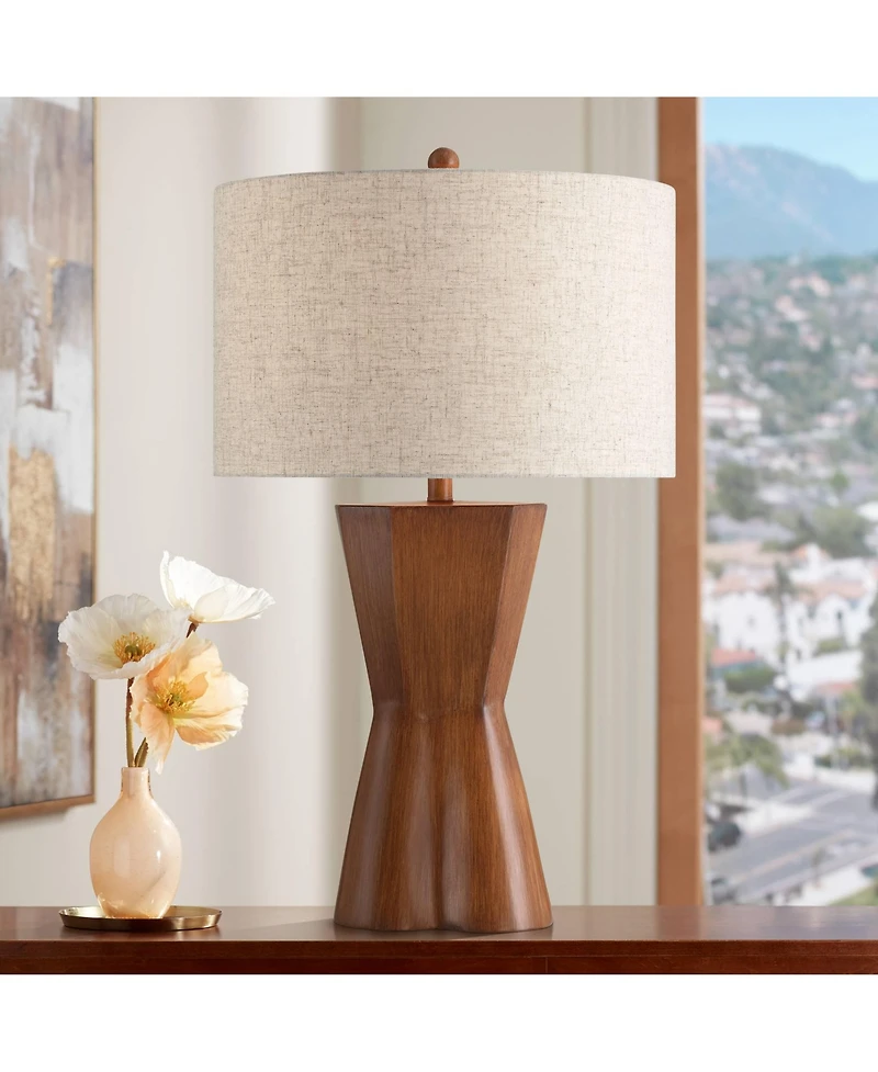 Possini Euro Design Tri 30" Tall Large Modern End 3-Way Table Lamp Faux Wood Finish Single Shade Living Room Bedroom