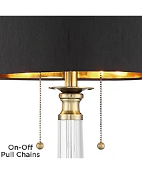 Stephan Traditional Luxury Table Lamp 30" Tall Crystal Column Antique Brass Gold Black Drum Shade Decor for Living Room Bedroom House Bedside Nightsta