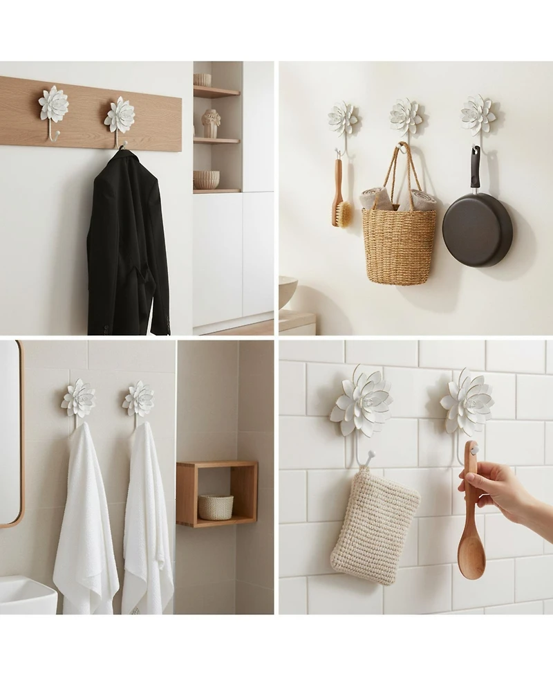 Yigii Flower Decorative Wall Hooks, 2-Piece Resin Wall-Mounted Hooks for Clothes, Towels