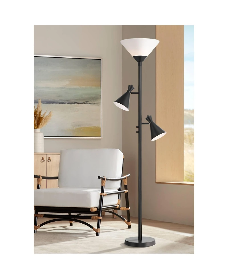 Possini Euro Design Ballard Modern 72" Tall Standing Floor Lamp Skinny Tree Torchiere with Side Lights Dimmable Metal