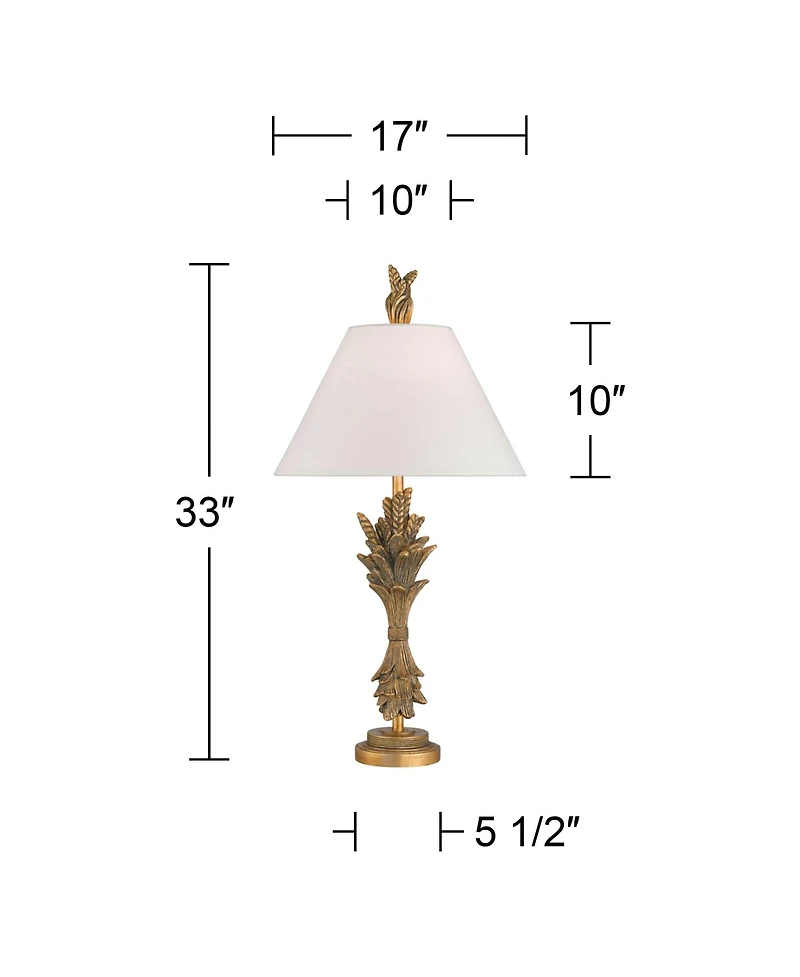 Possini Euro Design Cleo 33" Tall Large Traditional End 3-Way Table Lamp Faux Leaf Finish Single Shade Living Room Bedroom