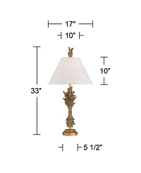 Possini Euro Design Cleo 33" Tall Large Traditional End 3-Way Table Lamp Faux Leaf Finish Single Shade Living Room Bedroom