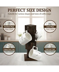 Yigii Rustic Solid Wood Coffee Mug Holder Tree 8 Hooks Farmhouse Cup Rack