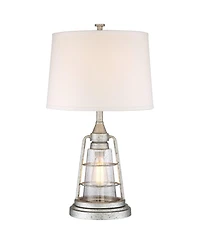 Franklin Iron Works Fisher Coastal Table Lamp 28 3/4" Tall Galvanized Cage with Nightlight Led Table Top Dimmer