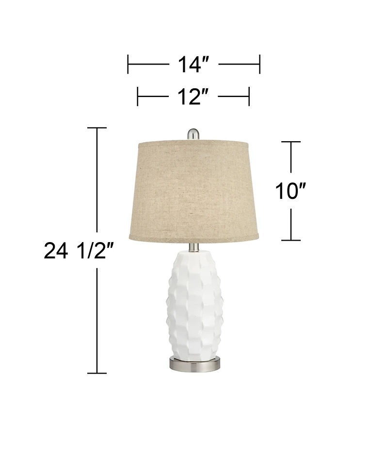 360 Lighting Modern Coastal Table Lamps 24 1/2" High Set of 2 Ceramic Led Burlap Drum Shade for Bedroom Living Room House Bedside Nightstand