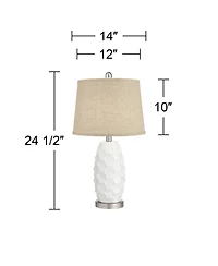 360 Lighting Modern Coastal Table Lamps 24 1/2" High Set of 2 Ceramic Led Burlap Drum Shade for Bedroom Living Room House Bedside Nightstand
