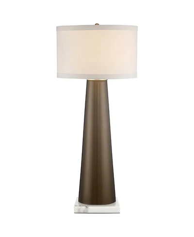 Possini Euro Design Karen Modern Table Lamp with Square Marble Riser 36" Tall Dark Gold Glass Shade for Bedroom Living Room Nightstand
