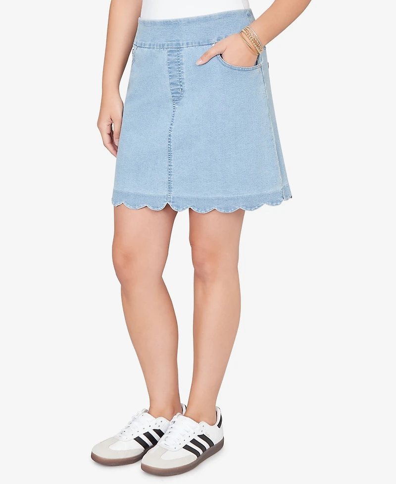 Ruby Rd. Petite Scalloped-Hem Stretch Denim Skort