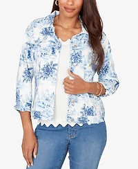 Ruby Rd. Petite Toile Print Button-Front Denim Jacket