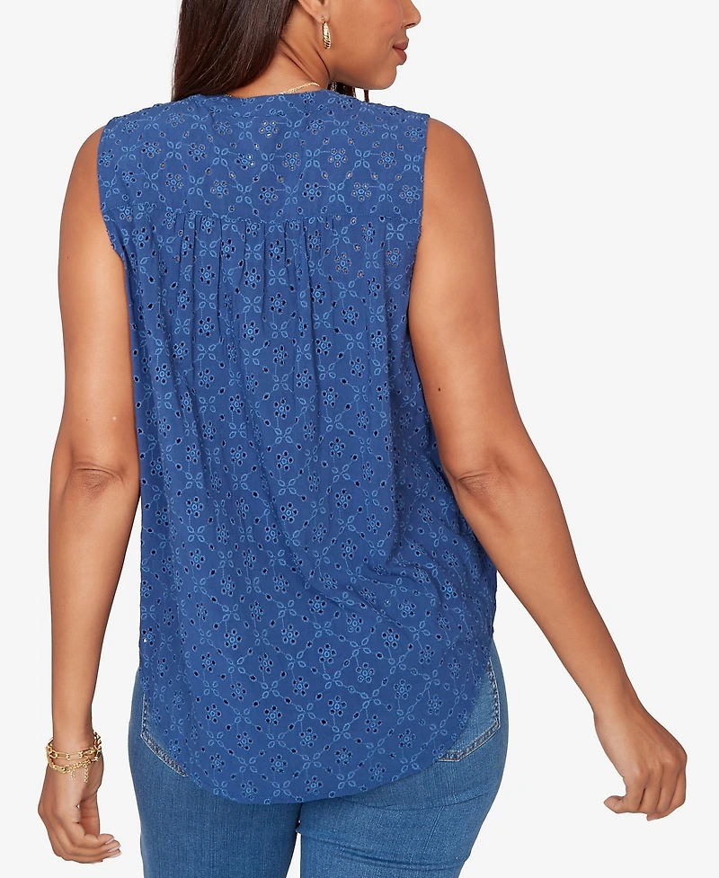 Ruby Rd. Petite Tie-Front Eyelet Sleeveless Top