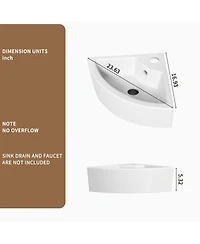 Busdays Wall Mounted Triangle Corner Vessel Sink Gloss Ceramic Space Saving Bathroom Sink