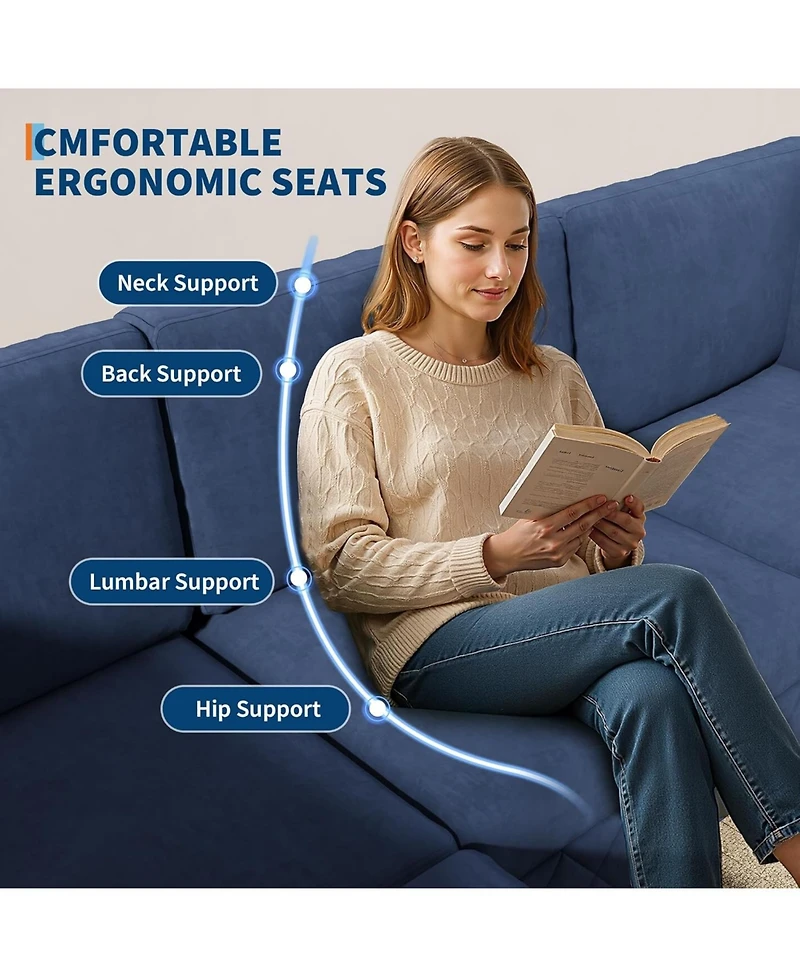gaomon 103" Modular Sectional Sofa, L-Shaped Velvet Cloud Couch, 4-Seat Upholstered Sofa
