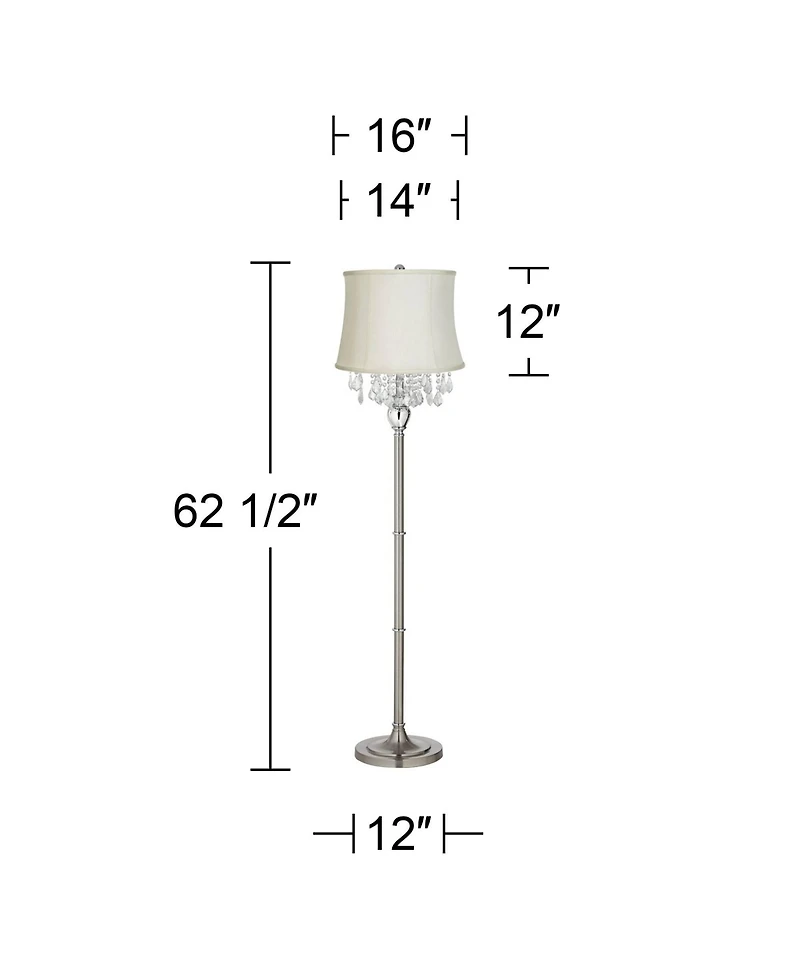 360 Lighting Chandelier Floor Lamp 62.5" Tall Satin Steel Chrome Crystals Creme Fabric Drum Shade for Living Room Reading Bedroom Office