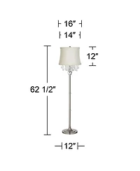 360 Lighting Chandelier Floor Lamp 62.5" Tall Satin Steel Chrome Crystals Creme Fabric Drum Shade for Living Room Reading Bedroom Office