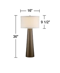 Possini Euro Design Modern Table Lamp 36" Tall with Usb Dimmer Dark Gold Glass Fabric Drum Shade for Bedroom Living Room House Bedside Home