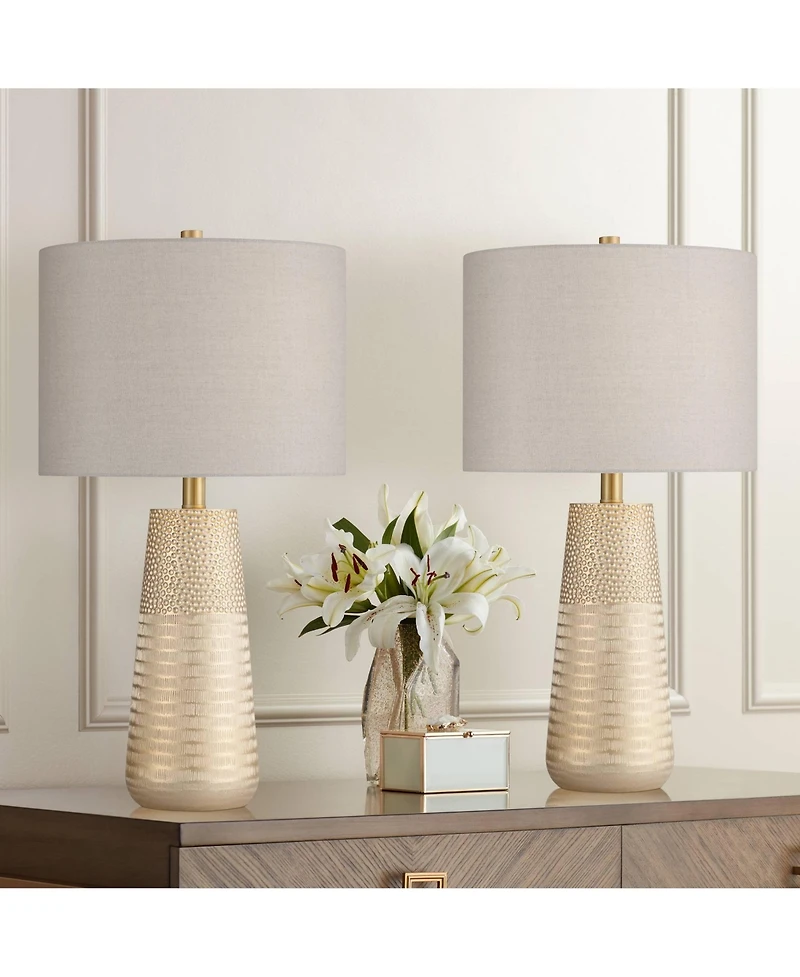 360 Lighting Mira 25 1/4" High Modern Table Lamps Set of 2 Textured Finish Oatmeal Shade Living Room Bedroom Bedside