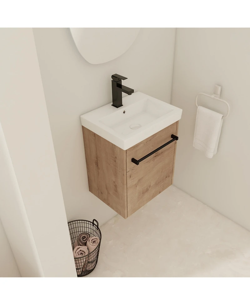 Busdays 18'' Floating Wall-Mounted Bathroom Vanity with Ceramic Sink and Soft-Close Cabinet Door, For Small Bathroom
