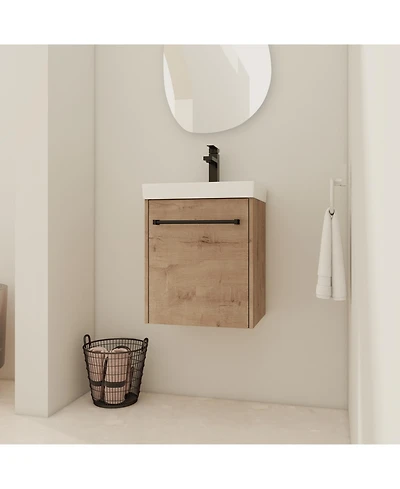 Busdays 18'' Floating Wall-Mounted Bathroom Vanity with Ceramic Sink and Soft-Close Cabinet Door, For Small Bathroom
