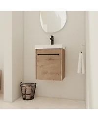 Busdays 18'' Floating Wall-Mounted Bathroom Vanity with Ceramic Sink and Soft-Close Cabinet Door, For Small Bathroom