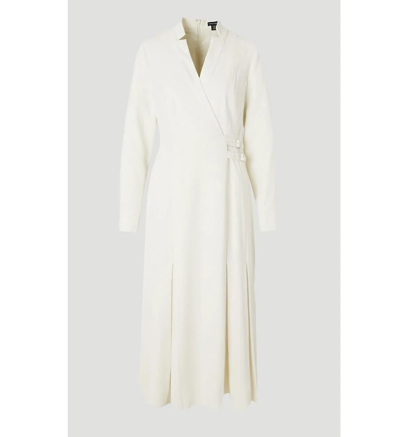 Karen Millen Women's Crepe Buckle Waist Midi Shirt Dress