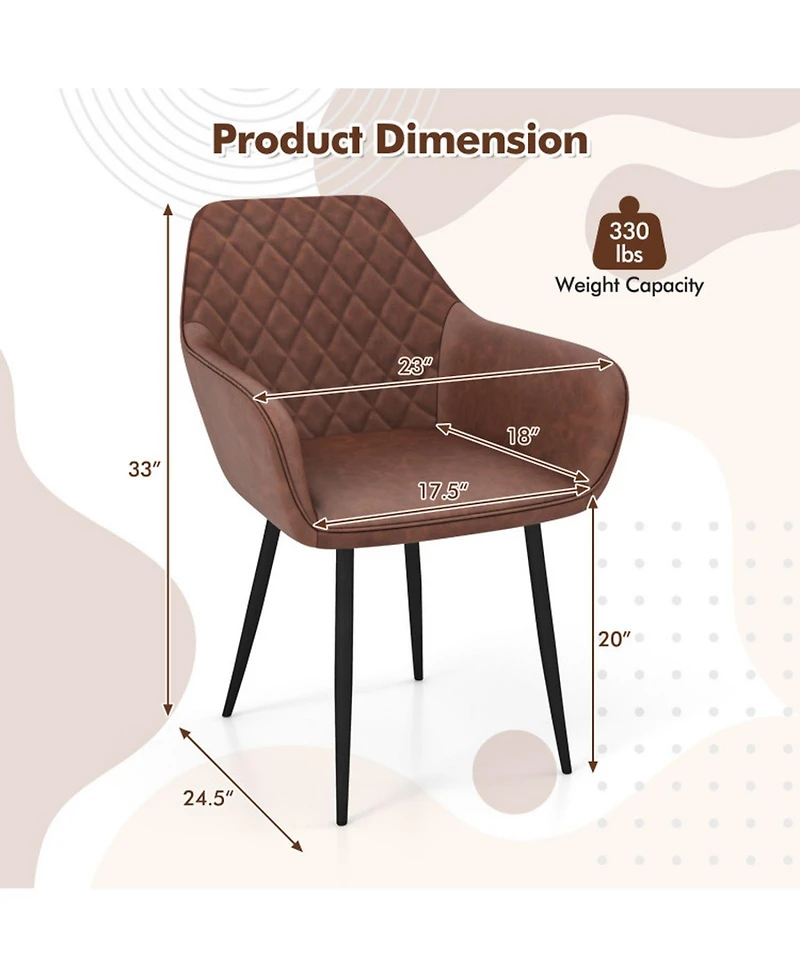 Gouun Set of 2 Leisure Dining Chairs with Curved Backrest and Wide Seat