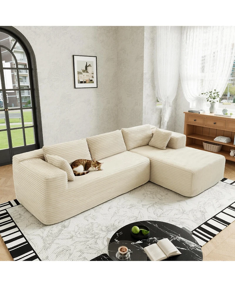 Homsee 106" Modular Sectional Sofa with Pillows, L-Shape Corduroy Cloud Couch