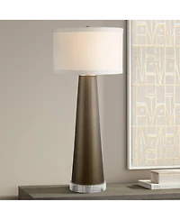 Possini Euro Design Karen Modern Table Lamp with Clear Round Riser 37 1/2" Tall Dark Gold Glass Fabric Drum Shade for Bedroom Living Room