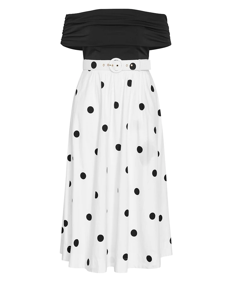 City Chic Women's Anita Off Shoulder Spot Print Dress