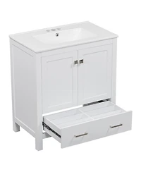 Busdays 30" White Bathroom Vanity with Single Sink, Soft-Close Undermount Sink, 2-Door Cabinet with Drawer, Solid Wood Frame