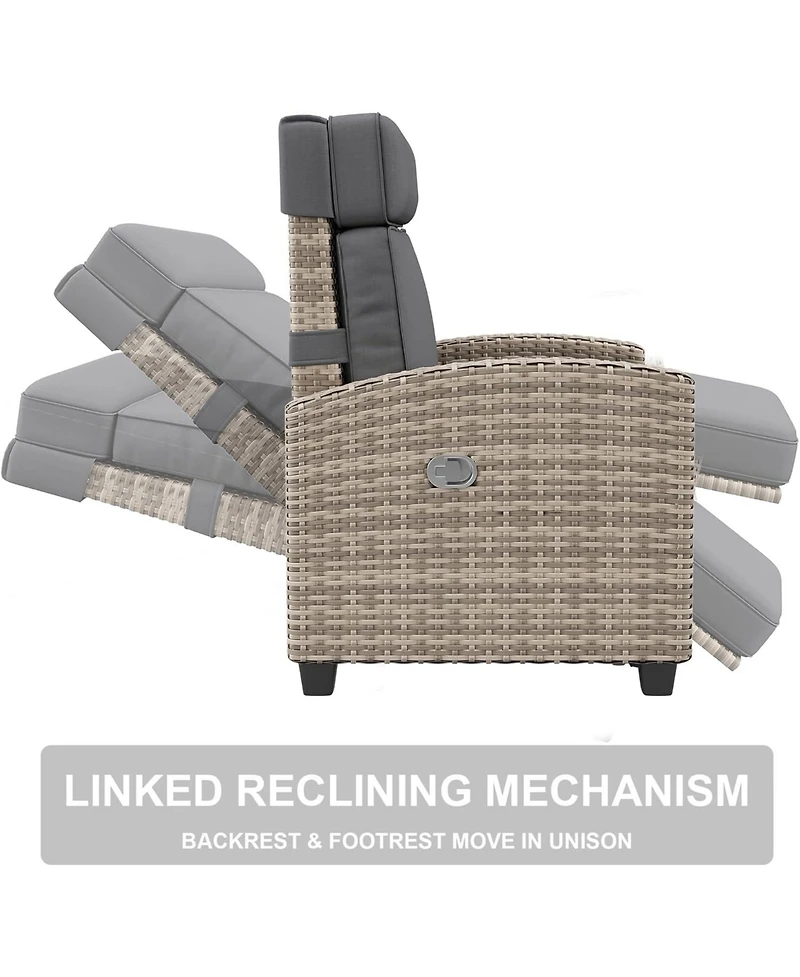 gaomon Set of 2 Outdoor Rattan Reclining Chairs with Adjustable Backrest and Flip-Up Table