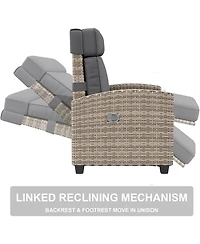 gaomon Set of 2 Outdoor Rattan Reclining Chairs with Adjustable Backrest and Flip-Up Table