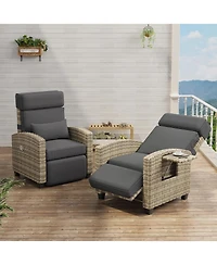 gaomon Set of 2 Outdoor Rattan Reclining Chairs with Adjustable Backrest and Flip-Up Table