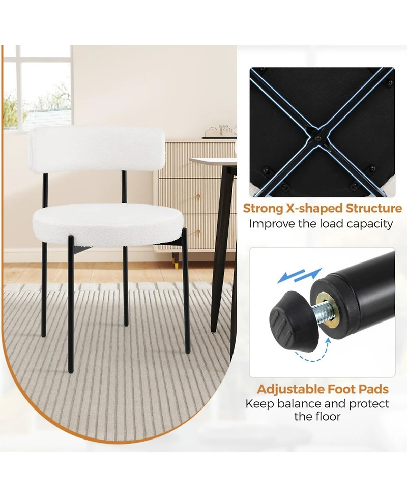 Gouun Set of 2 Boucle Dining Chairs with Curved Backrest and Metal Legs