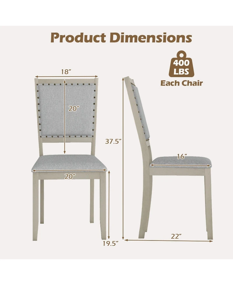 Gouun Set of 2 Farmhouse Fabric Upholstered Dining Chairs with Nailhead Trim