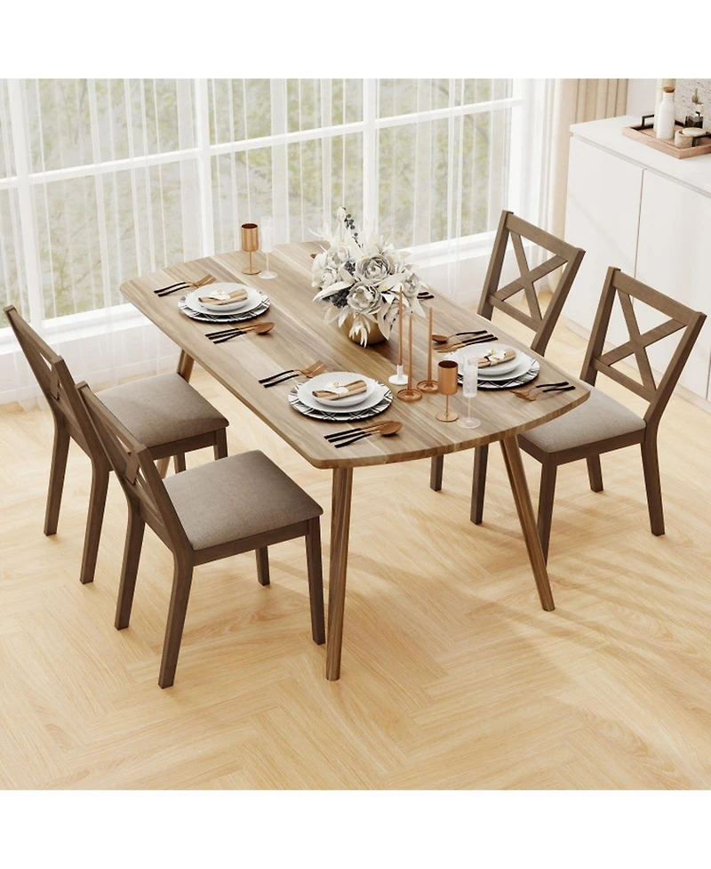 Gouun Set of 2 Modern Farmhouse Dining Chairs with Upholstered Linen Seat and X-Back