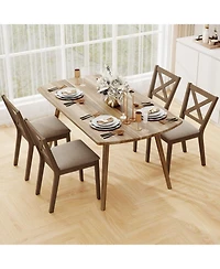 Gouun Set of 2 Modern Farmhouse Dining Chairs with Upholstered Linen Seat and X-Back