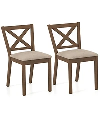 Gouun Set of 2 Modern Farmhouse Dining Chairs with Upholstered Linen Seat and X-Back