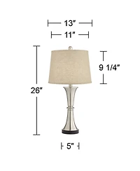 360 Lighting Seymore Modern Table Lamps 26" High Set of 2 with Usb Port Led Touch On Burlap Linen Drum Shade for Bedroom Living Room Desk