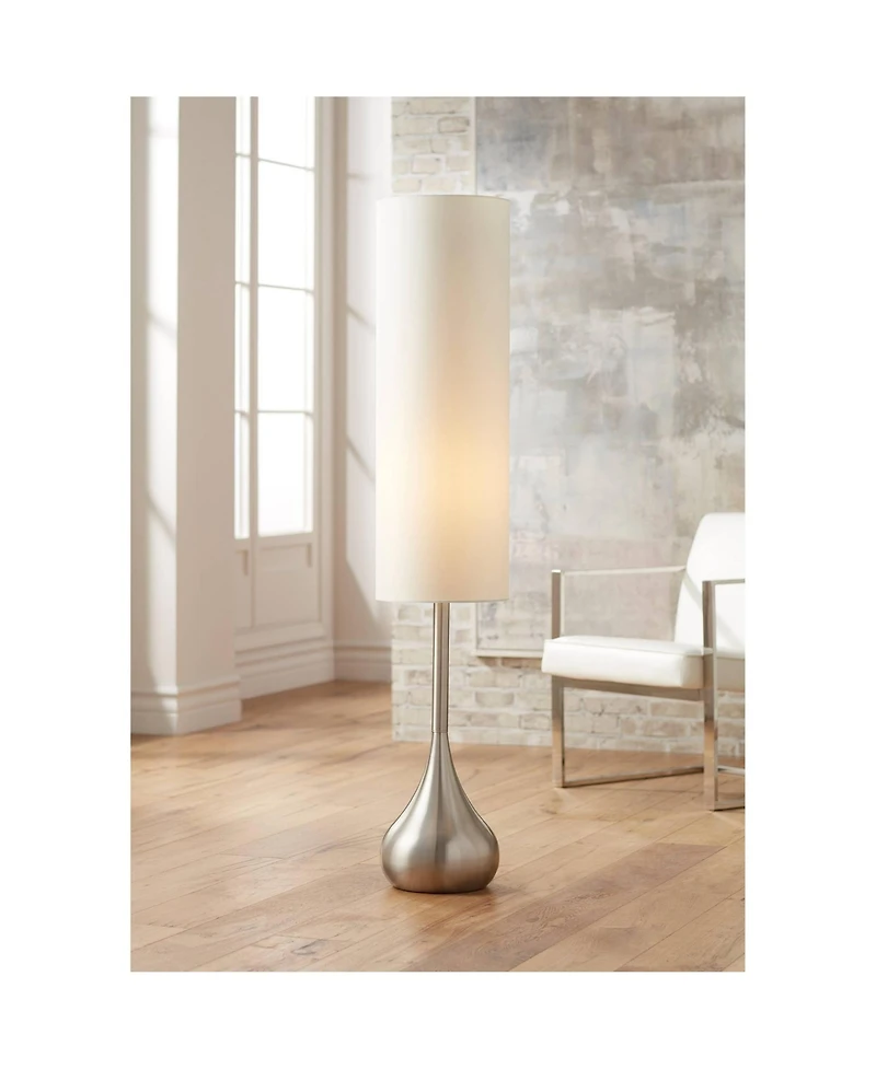 Possini Euro Design Moderne Mid Century Modern 62" Tall Droplet Floor Lamp with Smart Socket Brushed Nickel Cylinder Shade for Living Room