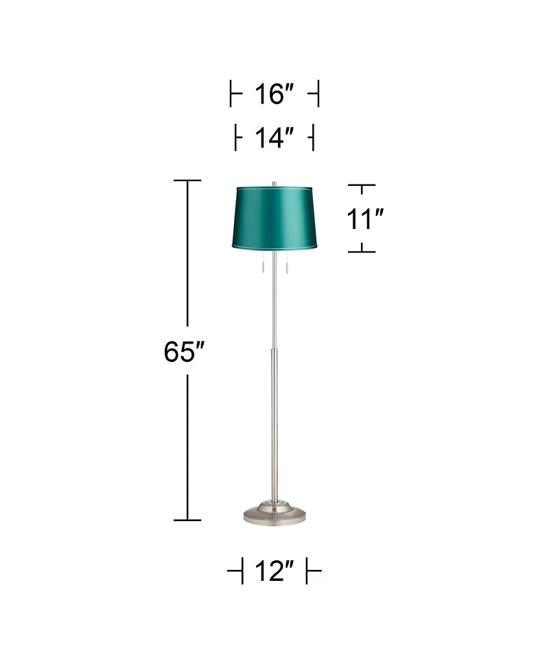 360 Lighting Abba Modern Tall Standing Floor Lamp Twin Pull Chain Metal Brushed Steel Finish Office Drum Soft Teal Shade